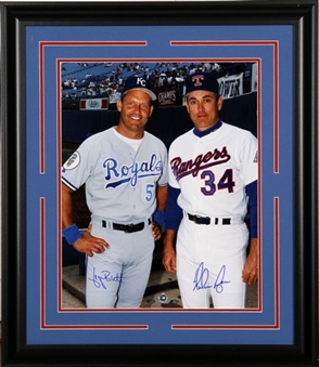 Nolan Ryan Signed and Framed 16x20 Photos (2) With George Brett and Pete Rose 